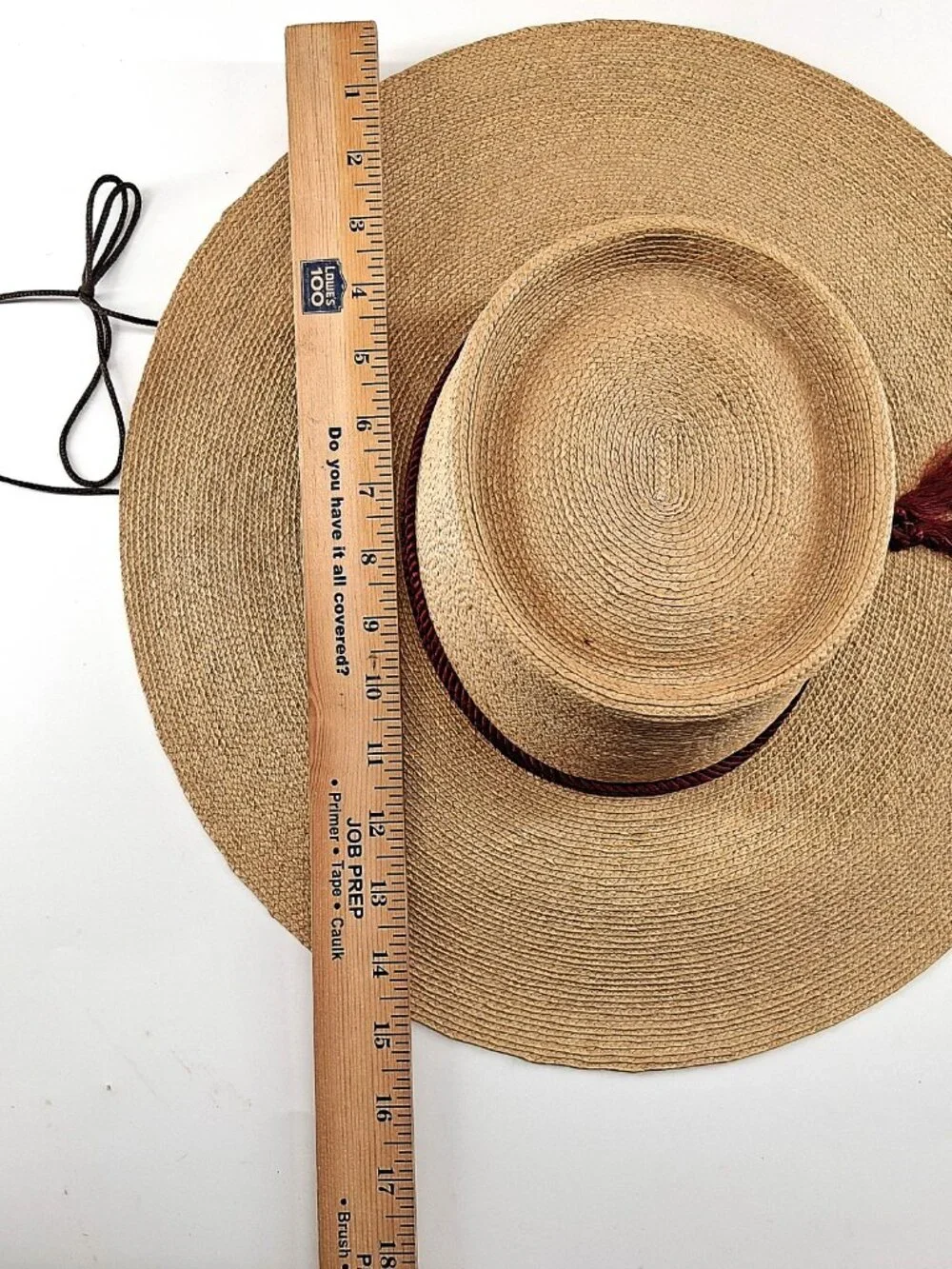 Vintage Vaquero Straw Hat Wide Brim Flat Crown Western Ranch Sun Hat Red Rope - Picture 11 of 12